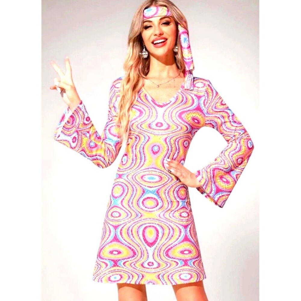 Women's Clarisbelle Party Disco Hippie 70s Dance Dress Costume SIZE M Retro